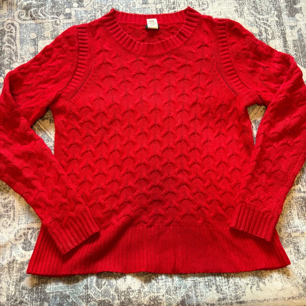 J. Crew Women's Sweater Medium Angora Wool Red Long Sleeve Knit Pullover Blend
